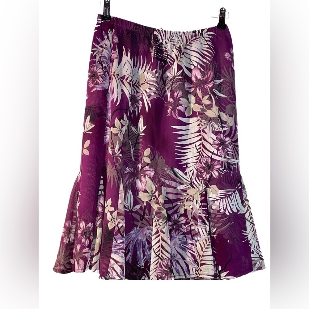 TanJay A-line Size6P Piazza Sempinone Elastic Purple Floral Stunning MIDI Skirt
